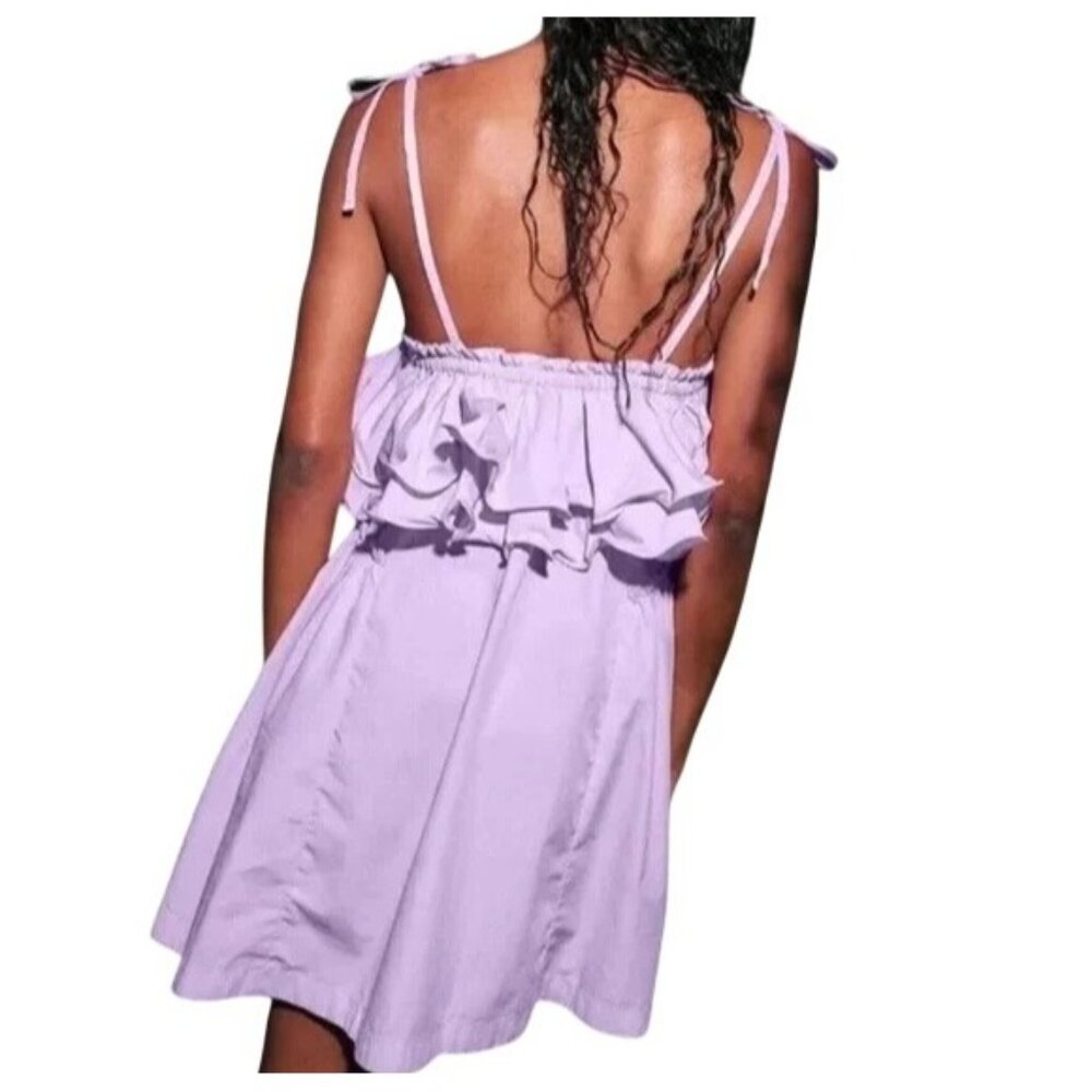 Free People Have A Thing For You Mini Dress M Purple Ruffles Boho Flirty NWOT - Picture 5 of 8